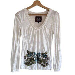 LIVE WITH LOVE WHITE Y2K BOHO LONG SLEEVE TOP SHIRT WOMENS SIZE SMALL